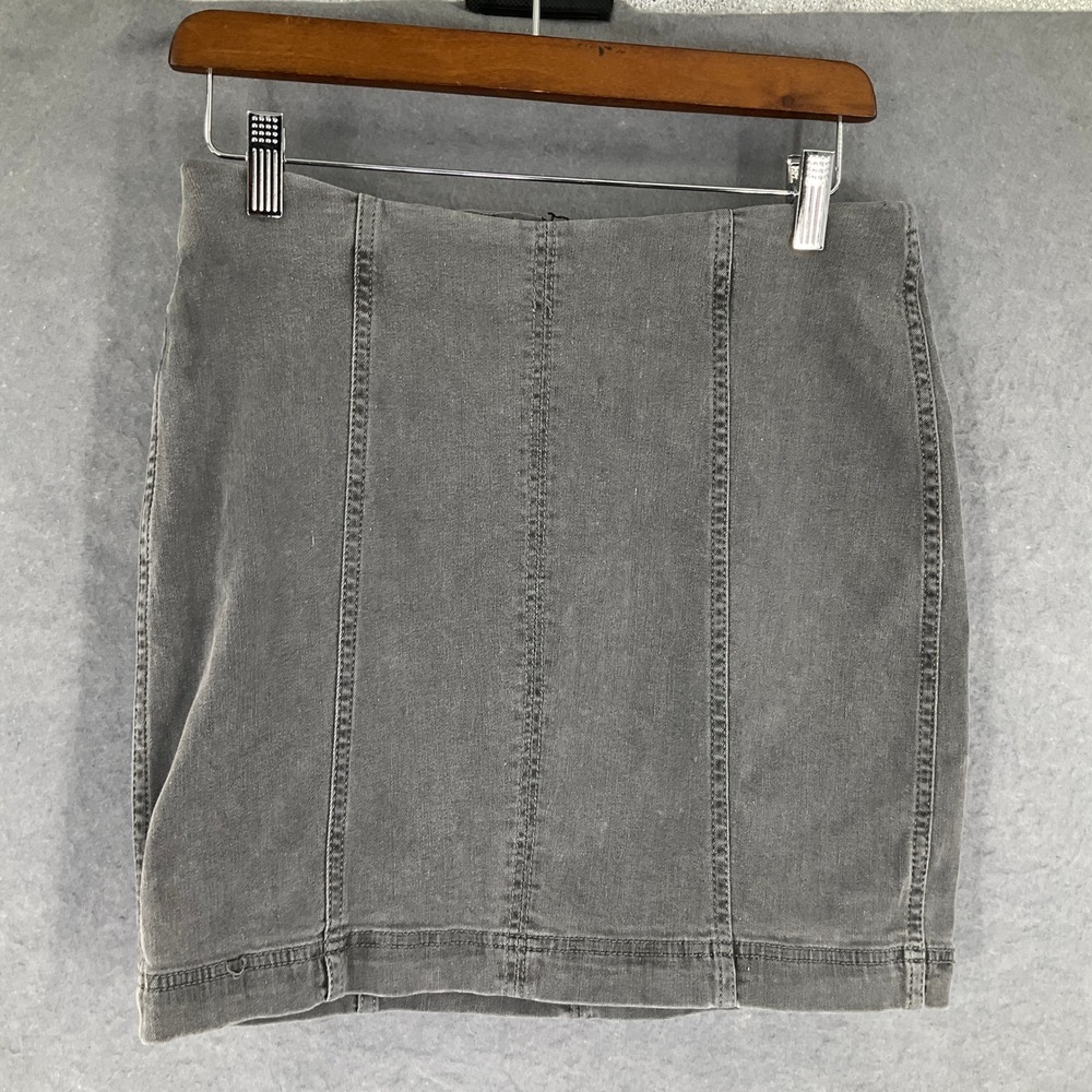 Free People Grey Denim Mini‎ Skirt Paneled Zip Sz 12 Bohemian Concert Festival